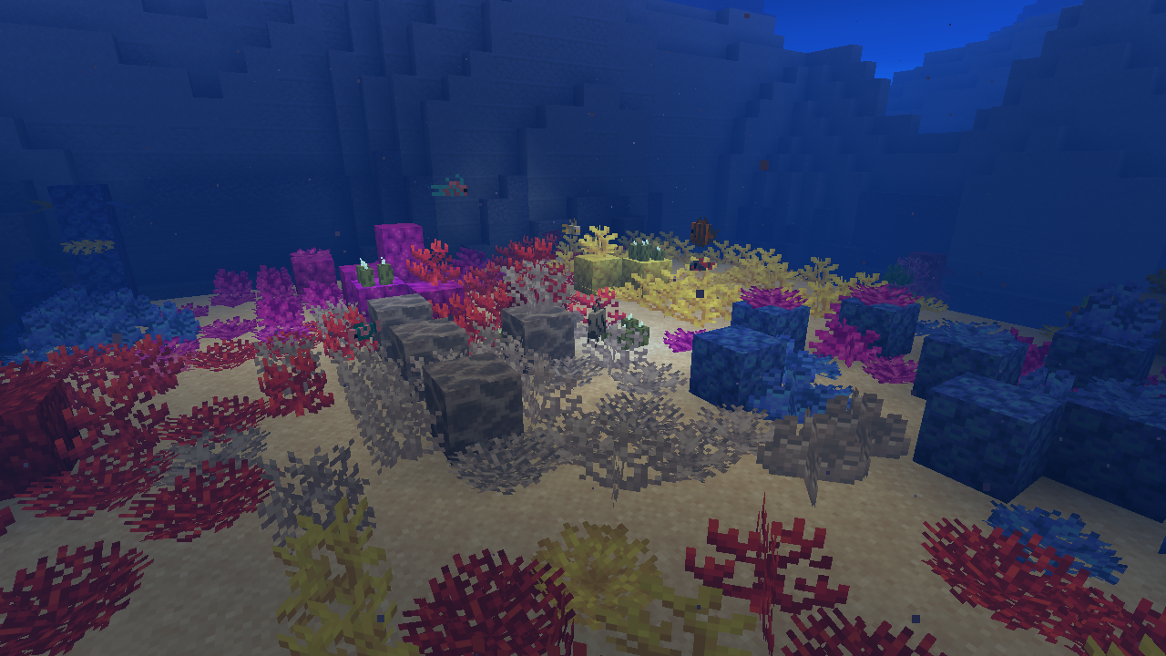 The restored reef after dark, lit by sea pickles
